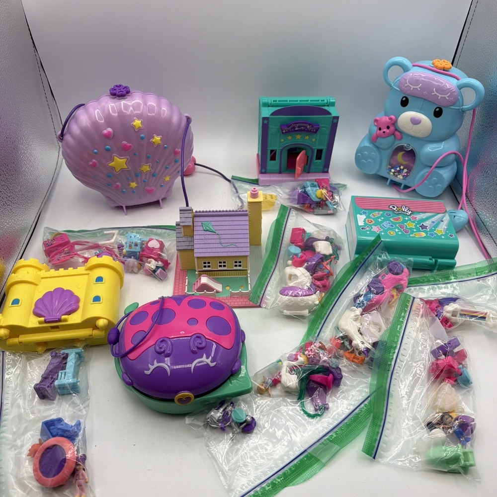 Lot of 7 Polly Pocket Compact Playsets W/  Figures Dolls & Accessories